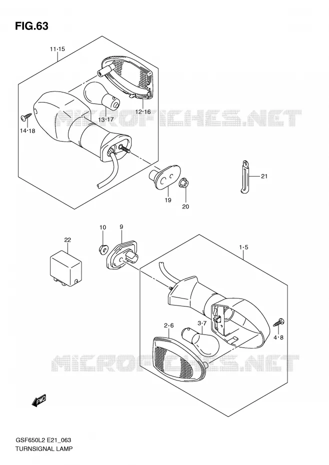 CLIGNOTANTS (GSF650SUL2 E21) Suzuki MOTO 650 BANDIT 2012  GSF650SAL2(E21)