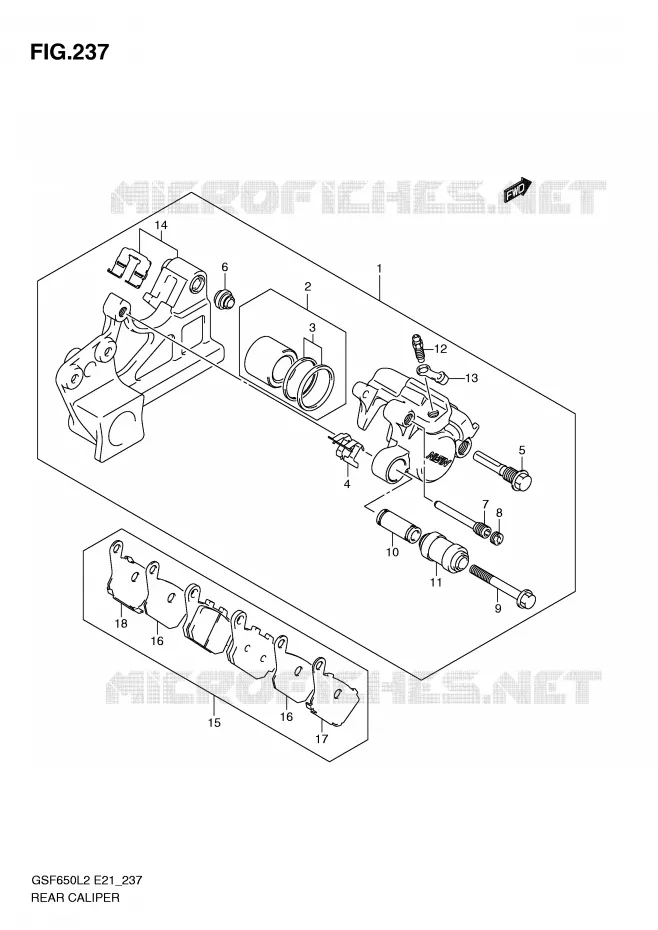 ETRIER DE FREIN ARRIERE (GSF650SAL2 E21) Suzuki MOTO 650 BANDIT 2012  GSF650AL2(E21)
