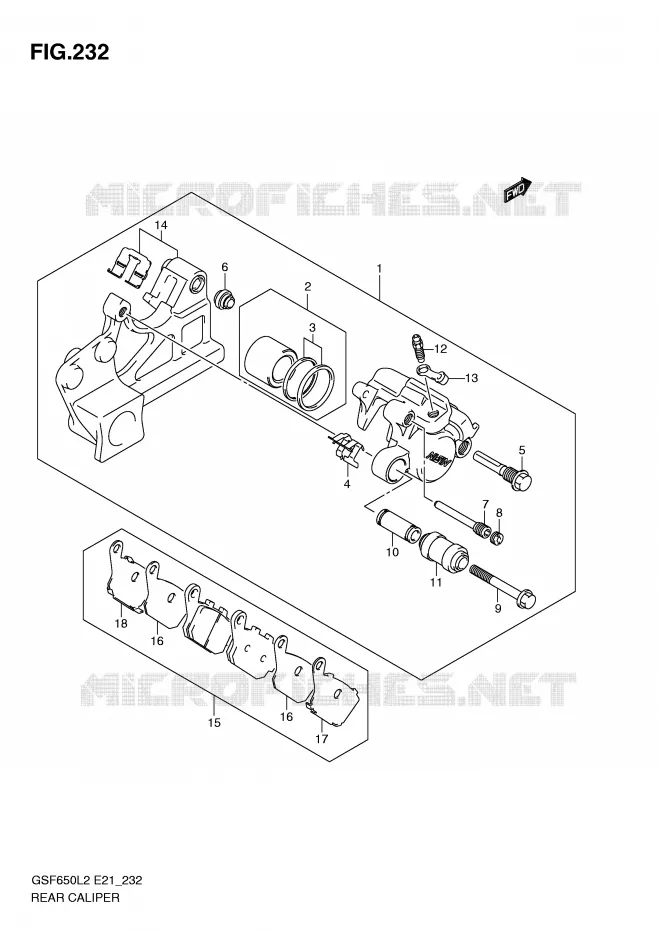 ETRIER DE FREIN ARRIERE (GSF650UL2 E21) Suzuki MOTO 650 BANDIT 2012  GSF650UA L2