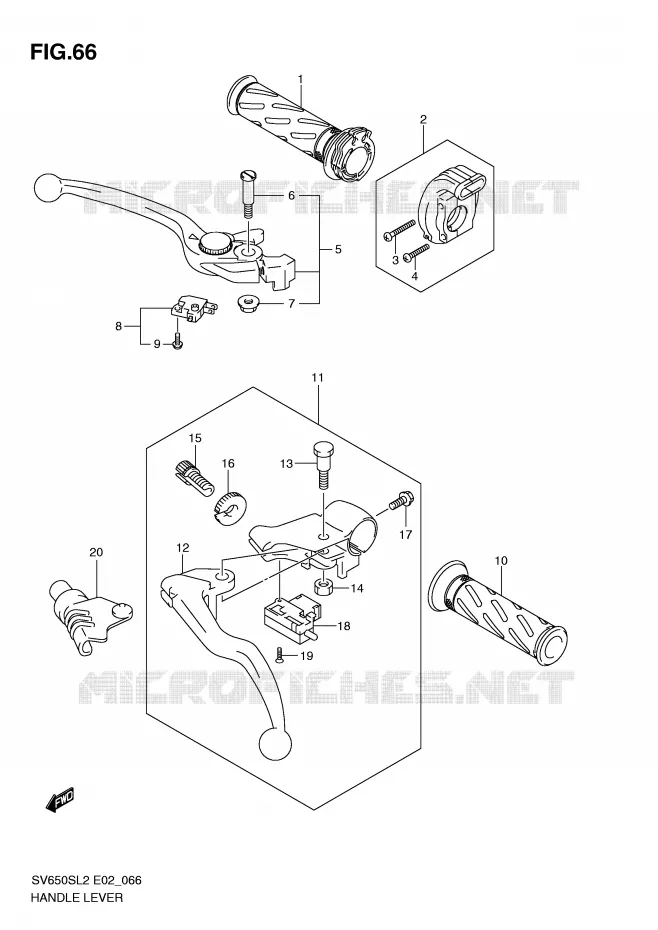 LEVIERS - POIGNEES (SV650SL2 E2) Suzuki MOTO 650 SV 2012  SV650SUL2(E02)