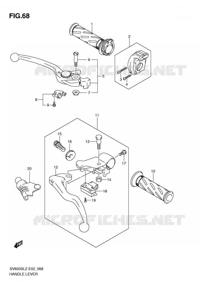 LEVIERS - POIGNEES (SV650SUL2 E24) Suzuki MOTO 650 SV 2012  SV650SAL2(E02)