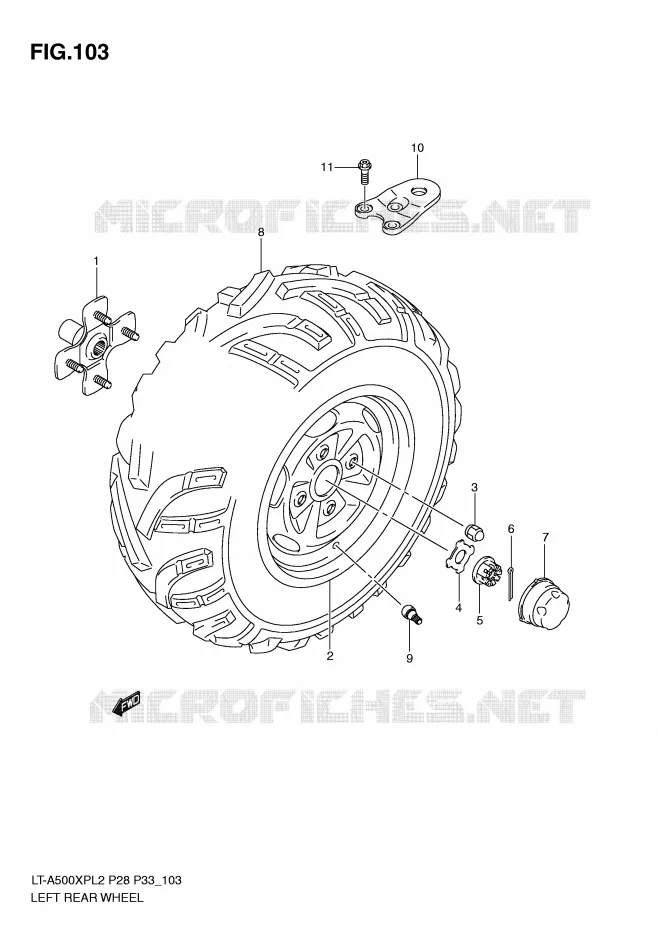 ROUE ARRIERE GAUCHE (LT-A500XPL2 P33) Suzuki QUAD 500 KINGQUAD 2012  LT-A500XPL2(P28)
