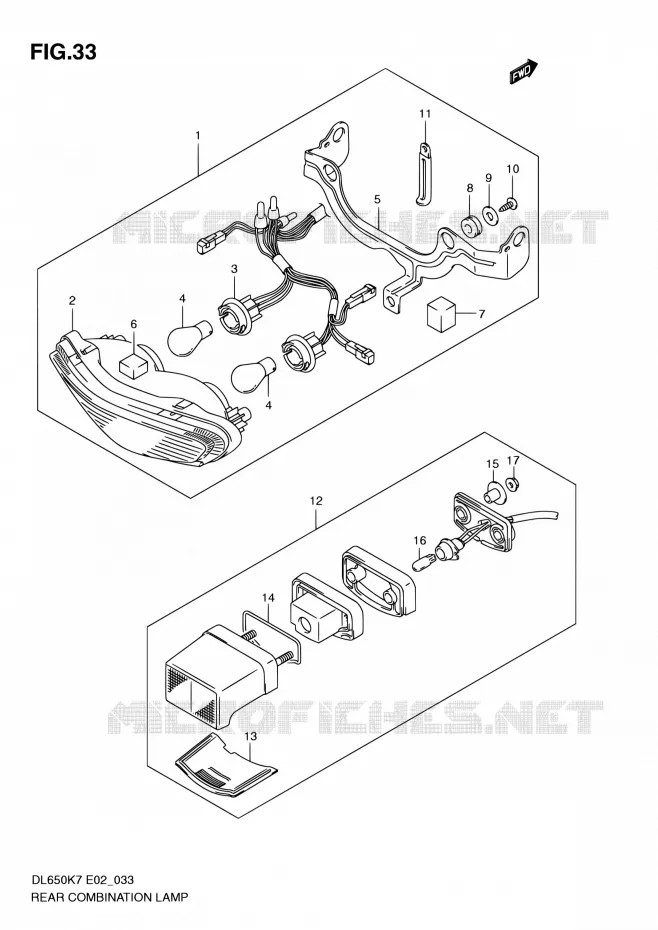 ENSEMBLE FEU ARRIERE Suzuki MOTO 650 V-STROM 2010  DL650 L0 (E02,E19,E24)