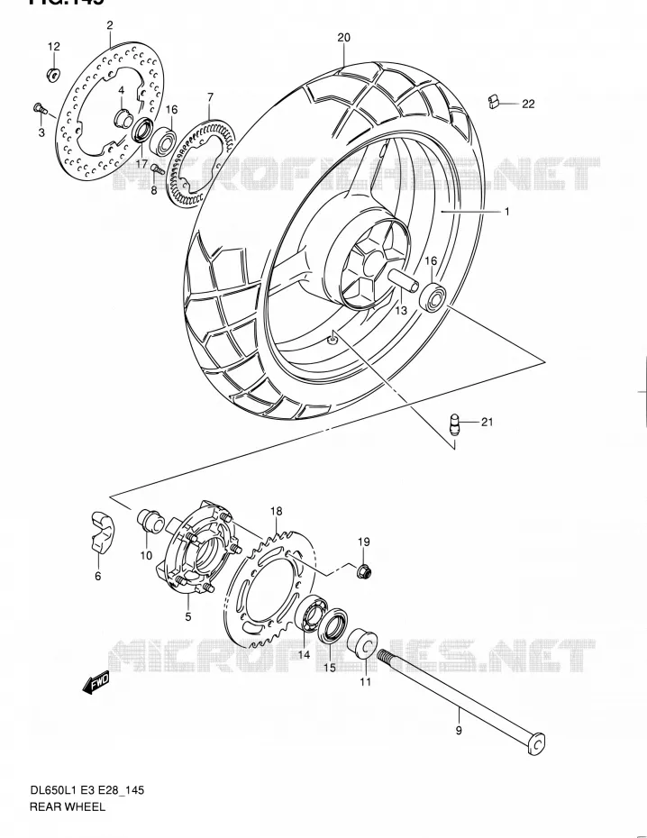 ROUE ARRIERE (DL650AL1 E03) Suzuki MOTO 650 V-STROM 2011  DL650 L1 (E03,E28,E33)