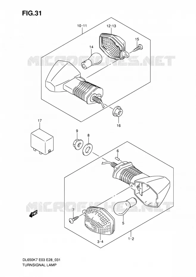 CLIGNOTANTS (MODEL K7/K8) Suzuki MOTO 650 V-STROM 2008  DL650A K8 (E03,E28,E33)