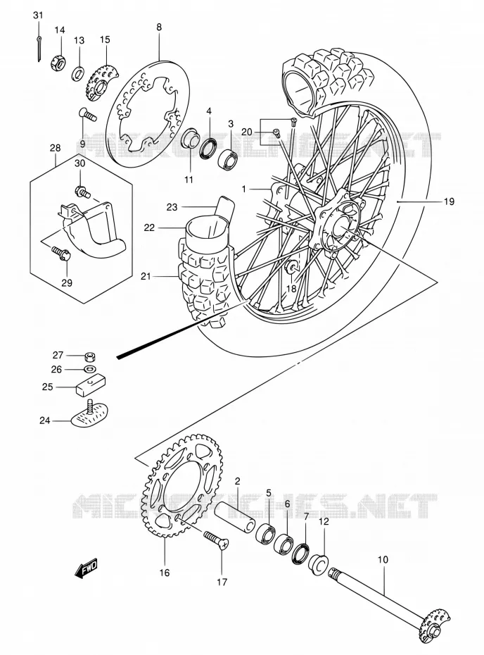 ROUE ARRIERE Suzuki MOTO 400 DR-Z 2004  DR-Z400K4(E03,E28,E33)