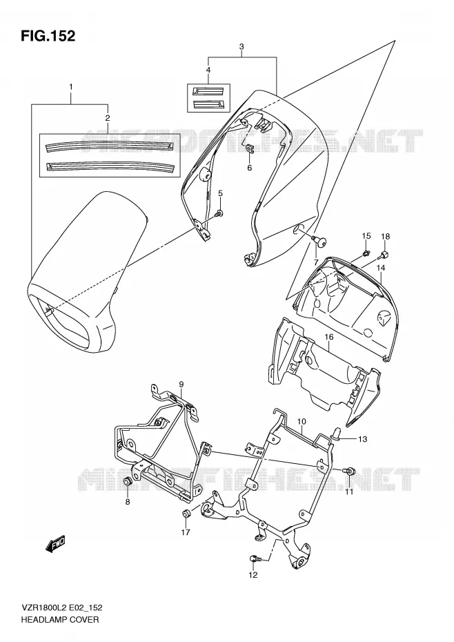 COUVERCLE DE PHARE (VZR1800ZL2 E02) Suzuki MOTO 1800 INTRUDER 2012  VZR1800UFL2(E02)