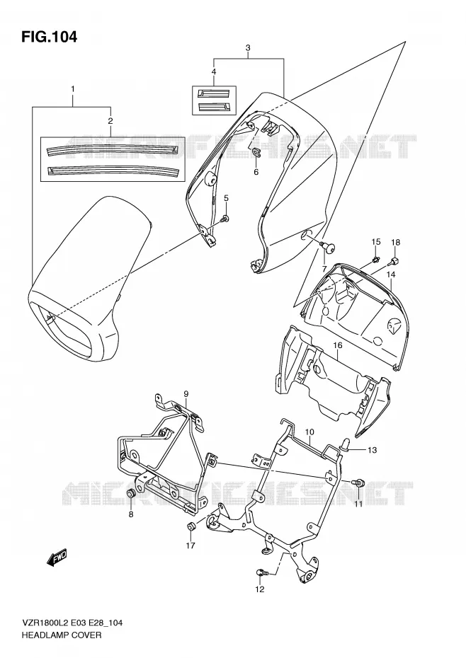 COUVERCLE DE PHARE (VZR1800ZL2 E28) Suzuki MOTO 1800 INTRUDER 2012  VZR1800ZL2(E03)