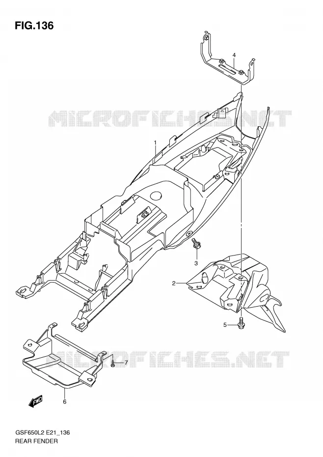 GARDE BOUE ARRIERE (GSF650UL2 E21) Suzuki MOTO 650 BANDIT 2015  GSF650SAL2(E21)