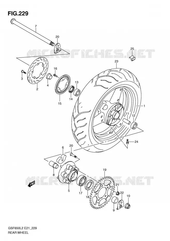ROUE ARRIERE (GSF650SAL2 E21) Suzuki MOTO 650 BANDIT 2012  GSF650UAL2(E21)