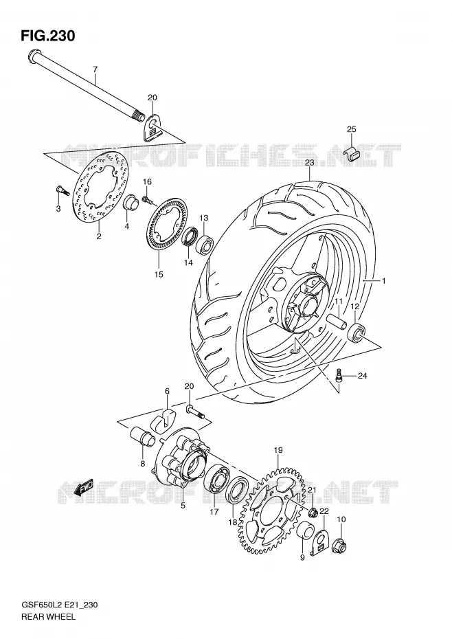 ROUE ARRIERE (GSF650SUAL2 E21) Suzuki MOTO 650 BANDIT 2012  GSF650UA L2