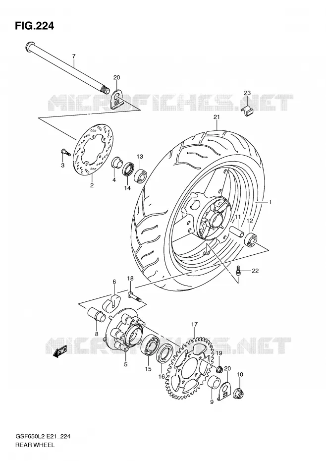 ROUE ARRIERE (GSF650UL2 E21) Suzuki MOTO 650 BANDIT 2012  GSF650SUAL2(E21)
