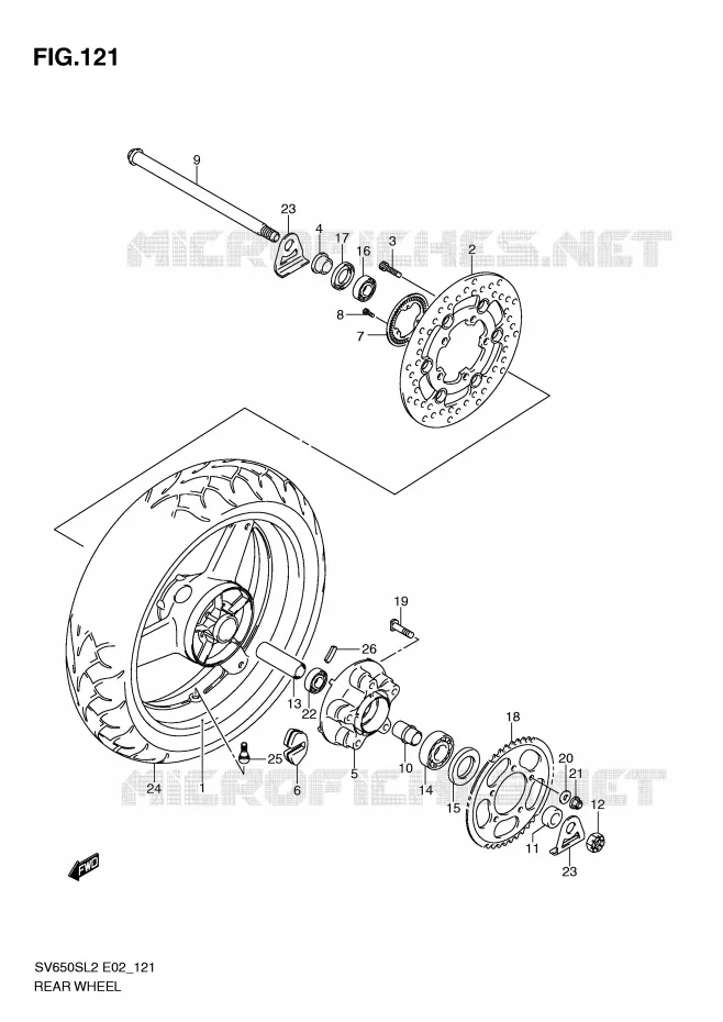 ROUE ARRIERE (SV650SAL2 E24) Suzuki MOTO 650 SV 2012  SV650SL2(E02)
