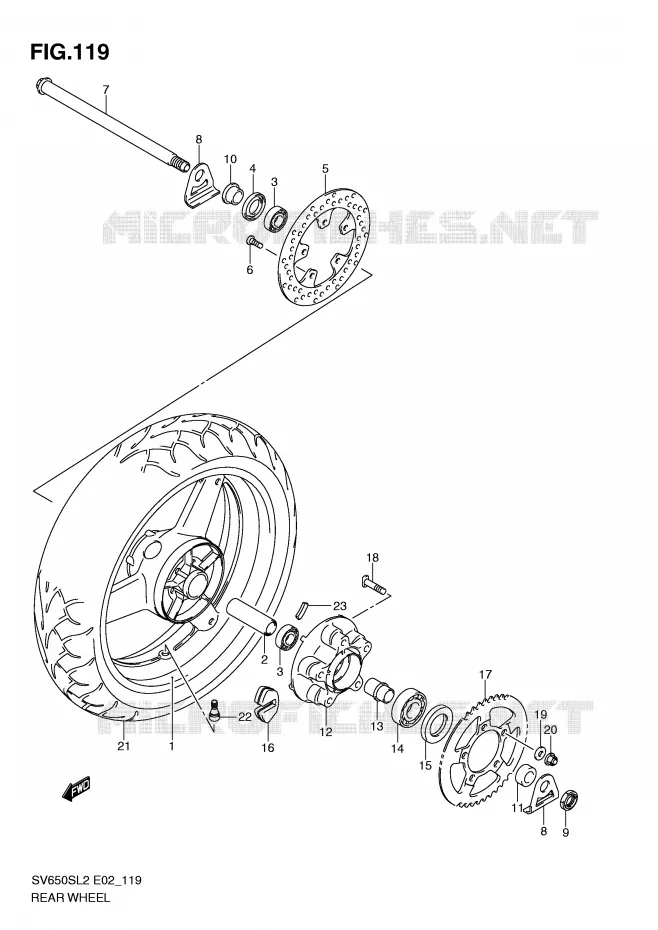 ROUE ARRIERE (SV650SL2 E24) Suzuki MOTO 650 SV 2012  SV650SUL2(E02)