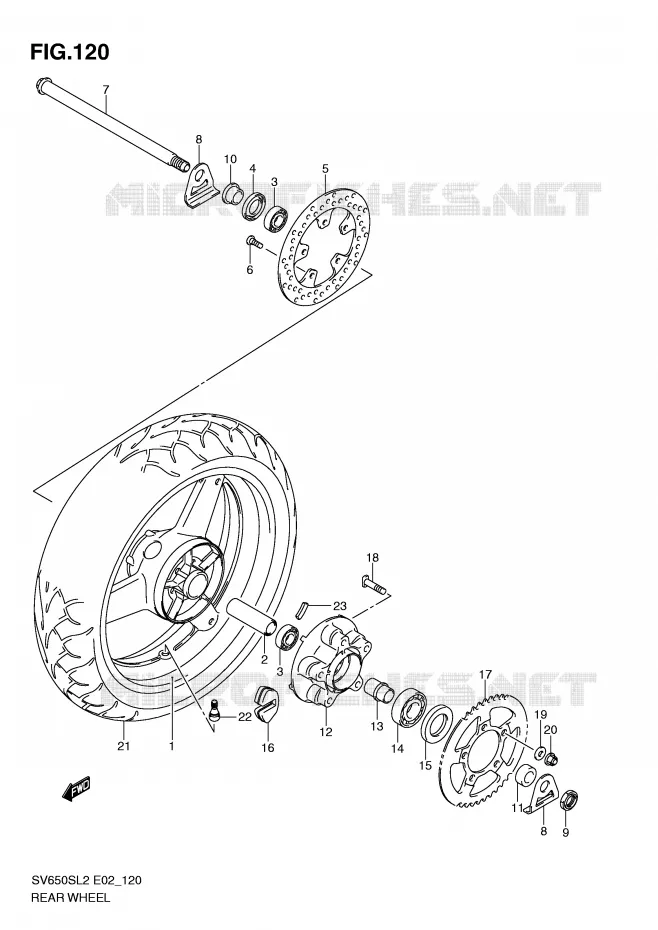 ROUE ARRIERE (SV650SUL2 E24) Suzuki MOTO 650 SV 2012  SV650SL2(E02)