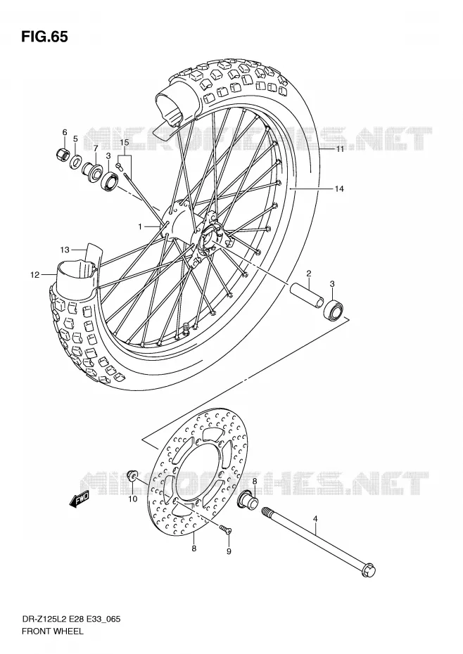 ROUE AVANT (DR-Z125LL2 E33) Suzuki MOTO 125 DR-Z 2012  DR-Z125L2(E28)