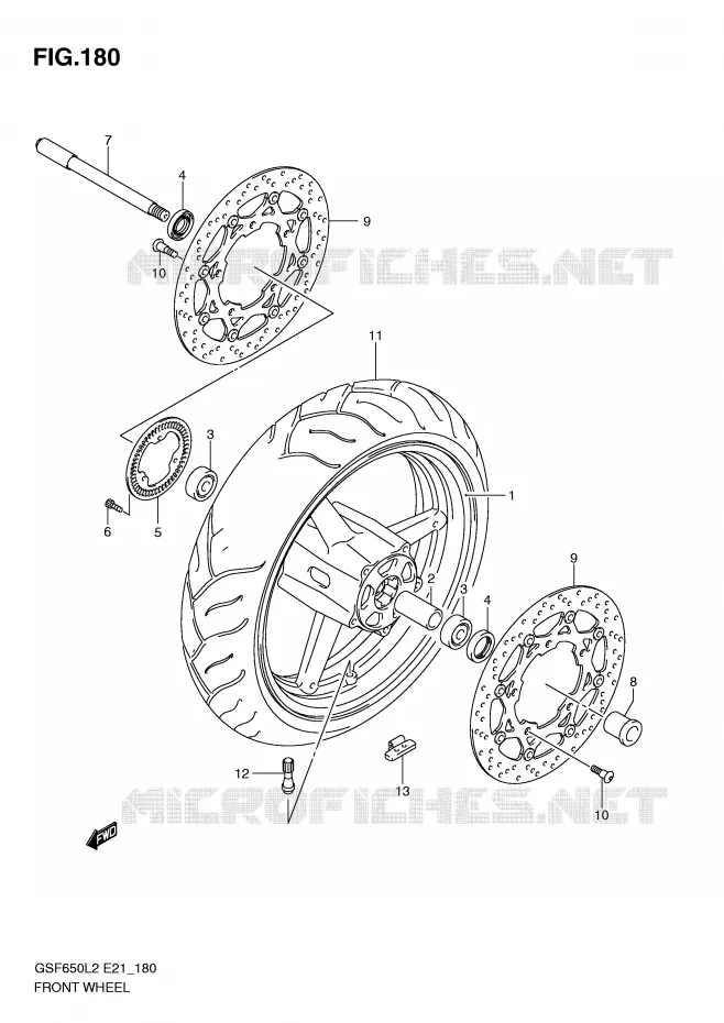 ROUE AVANT (GSF650UAL2 E21) Suzuki MOTO 650 BANDIT 2012  GSF650UL2(E21)