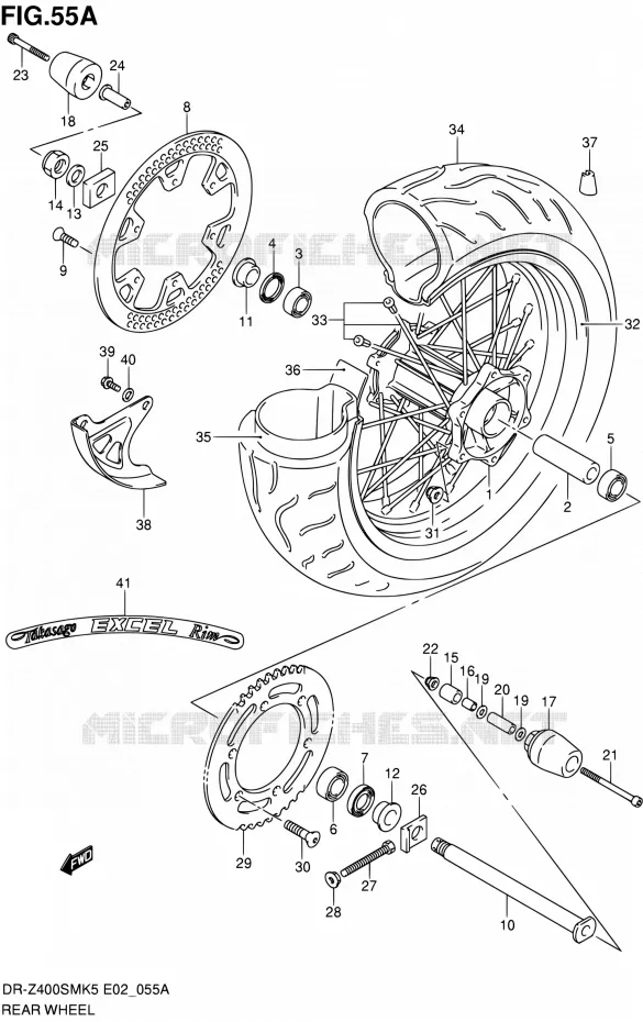 ROUE ARRIERE (MODEL K7/K8/K9) Suzuki MOTO 400 DR-Z 2007  DR-Z400SMK7(E19)