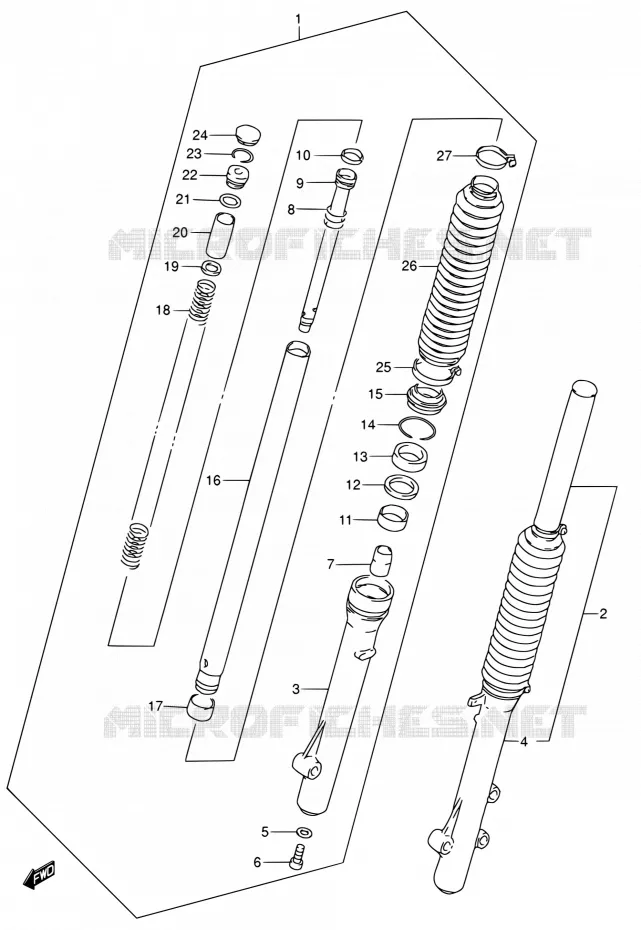 AMORTISSEUR AVANT Suzuki MOTO 200 DR 2001  DR200SE K1 (E03,E28,E33)