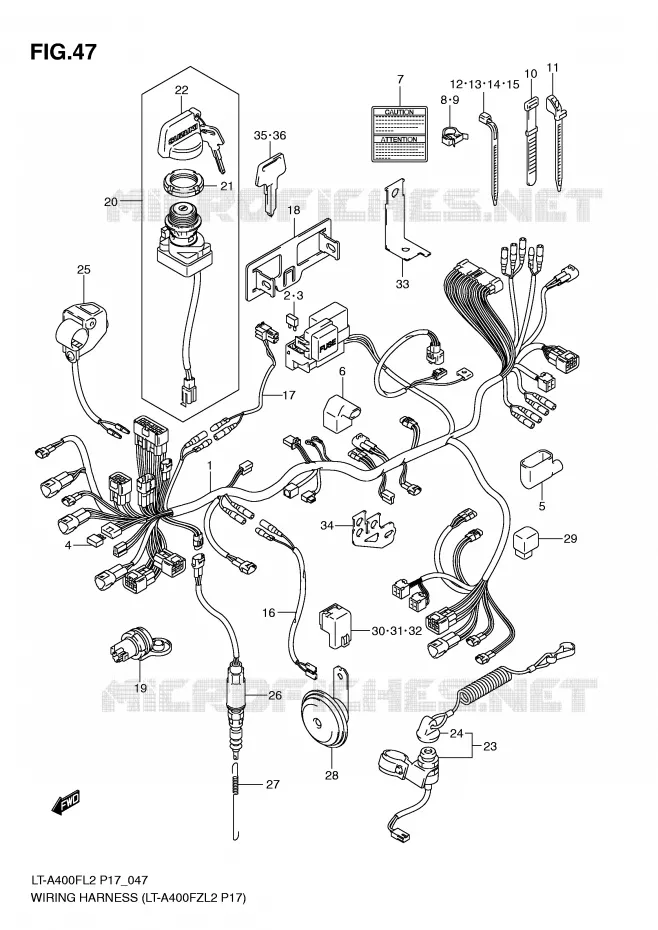 FAISCEAU ELECTRIQUE (LT-A400FZL2 P17) Suzuki QUAD 400 KINGQUAD 2012  LT-F400FZL2(P17)