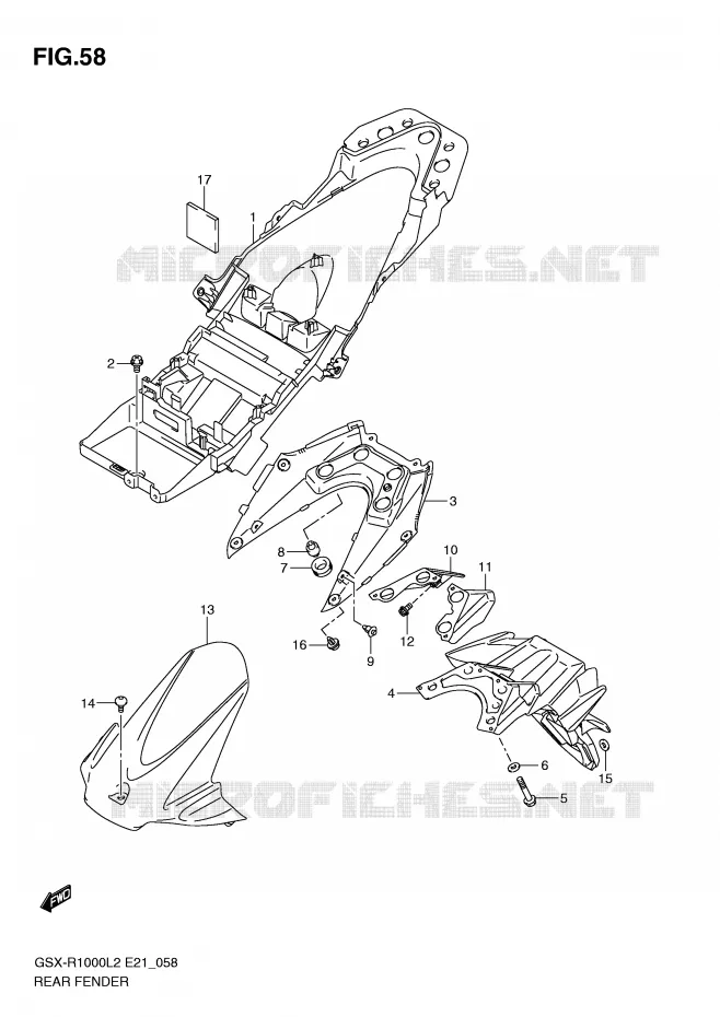 GARDE BOUE ARRIERE (GSX-R1000L2 E21) Suzuki MOTO 1000 GSX-R 2012  GSX-R1000UFL2(E21)
