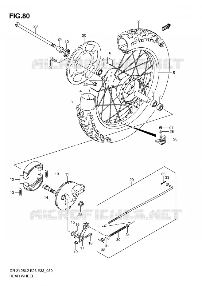 ROUE ARRIERE (DR-Z125L2 E33) Suzuki MOTO 125 DR-Z 2012  DR-Z125L2(E28)