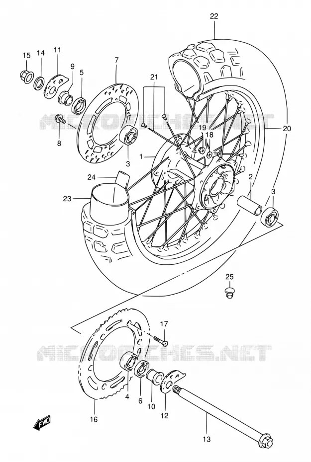 ROUE ARRIERE (MODELE T/V/W/X) Suzuki MOTO 350 DR 1996  DR350SET(E22)