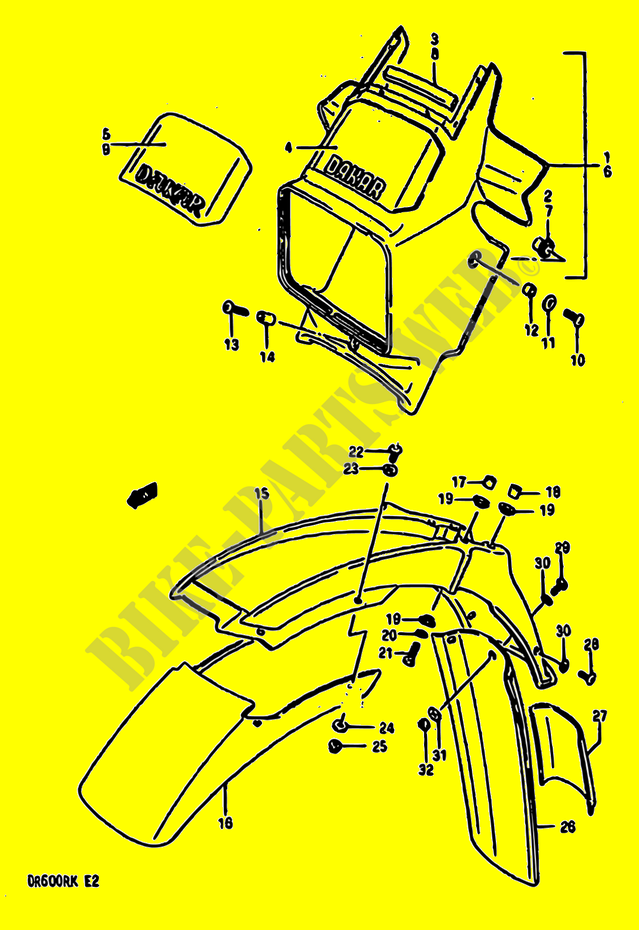 GARDE BOUE AVANT (MODELE H/J/K E15,E16,E17,E18,E22,E24) pour Suzuki DR 600 1988