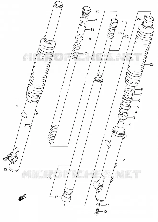 FOURCHE AVANT Suzuki MOTO 650 DR 1993  DR650RSE P/DR650RSEU P