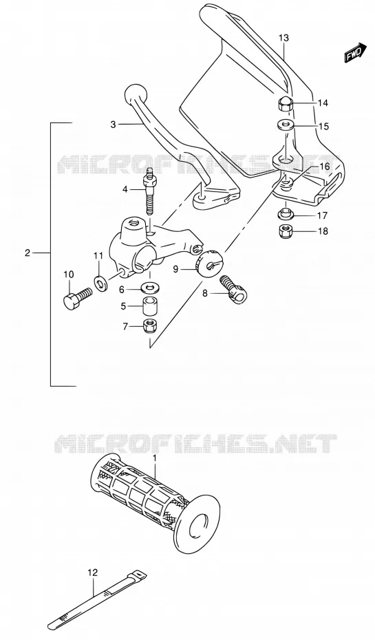 ENSEMBLE LEVIER - POIGNEE GAUCHE Suzuki MOTO 650 DR 1994  DR650RSE R/DR650RSEU R
