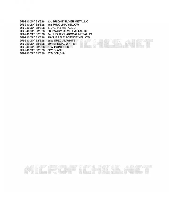 * CHARTE COULEUR * Suzuki MOTO 400 DR-Z 2003  DR-Z400SK3(E3/E28)