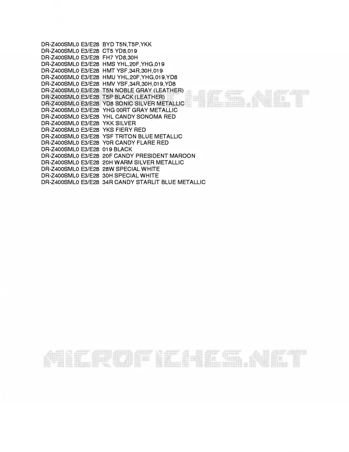 * CHARTE COULEUR * Suzuki MOTO 400 DR-Z 2010  DR-Z400SML0(E3/E28)