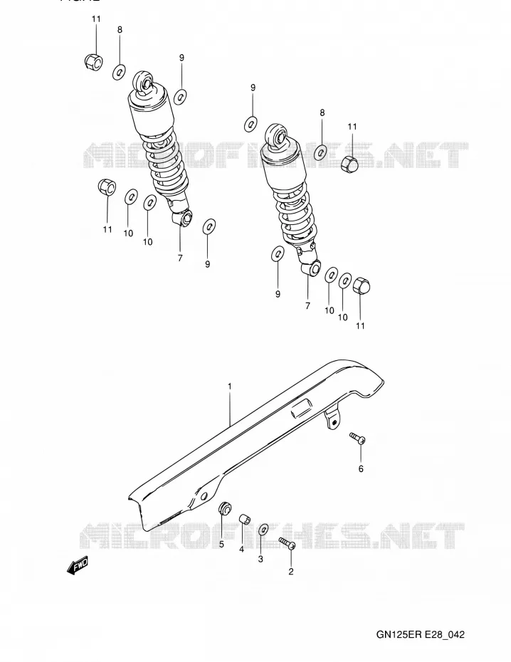 CARTER DE CHAINE - AMORTISSEUR ARRIERE Suzuki MOTO 125 GN 1994  GN125E R (E03,E28,E33)