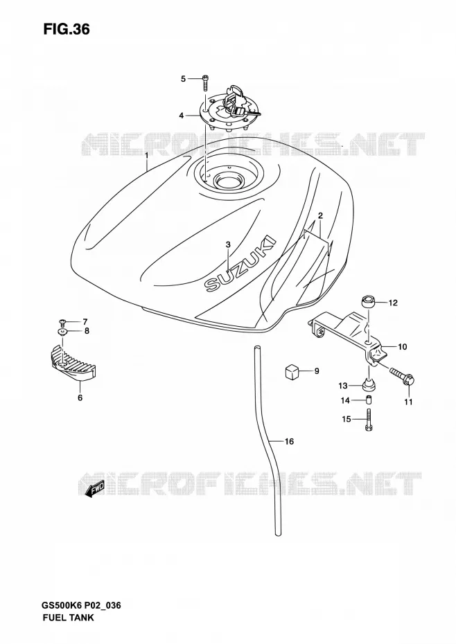 RESERVOIR D'ESSENCE (MODELE K3) Suzuki MOTO 500 GS-E 2003  GS500 K3 (P19,P24,P54)