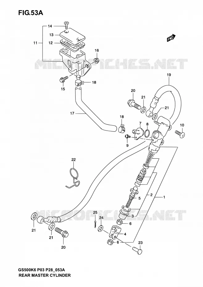 MAITRE CYLINDRE ARRIERE (MODELE K4/K5/K6) Suzuki MOTO 500 GS-E 2006  GS500 K6/GS500F K6 (P03,P28,P33)