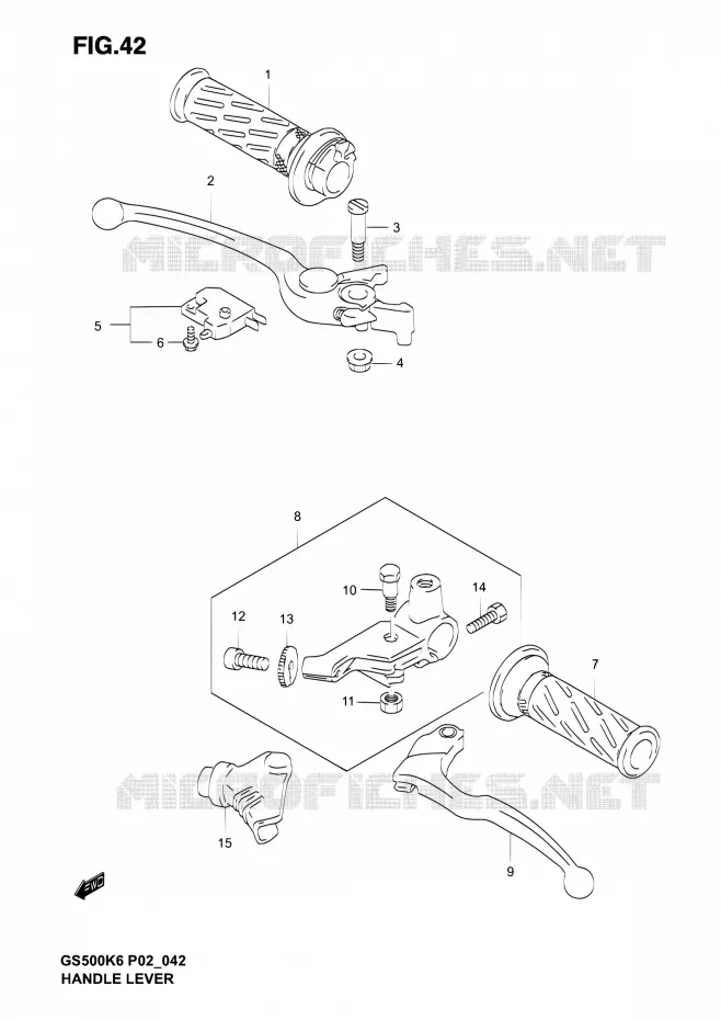 ENSEMBLE LEVIERS - POIGNEES Suzuki MOTO 500 GS-F 2004  GS500F K4 (P02,P19,P24,P54)