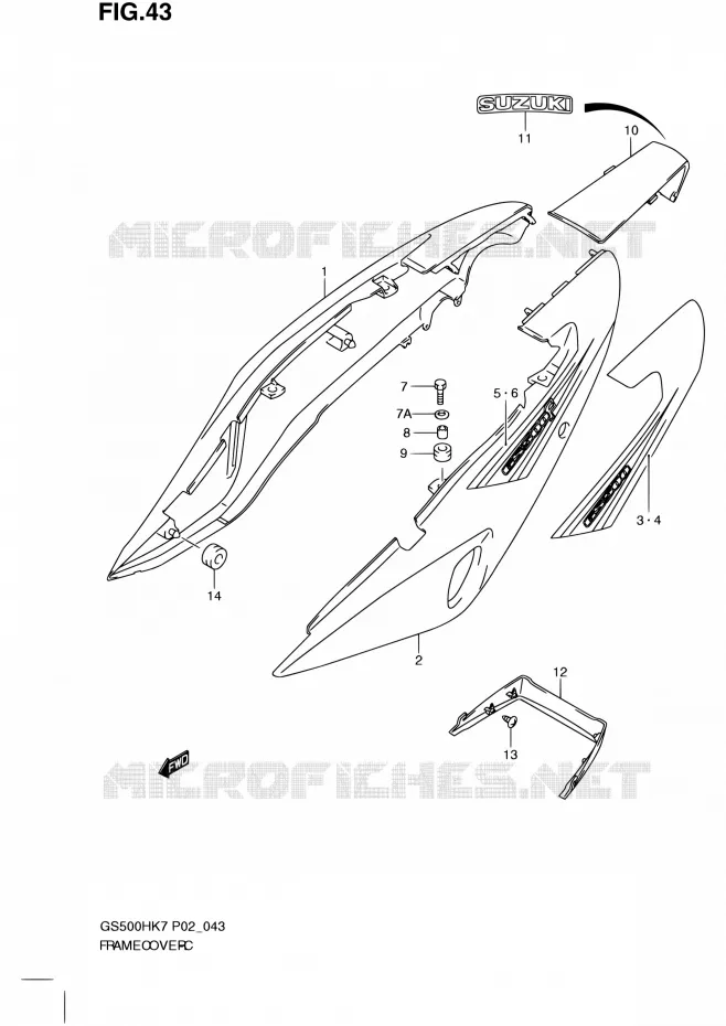 CARENAGES ARRIERE (MODEL K7) Suzuki MOTO 500 GS-E 2007  GS500H K7 (P02,P19,P54)