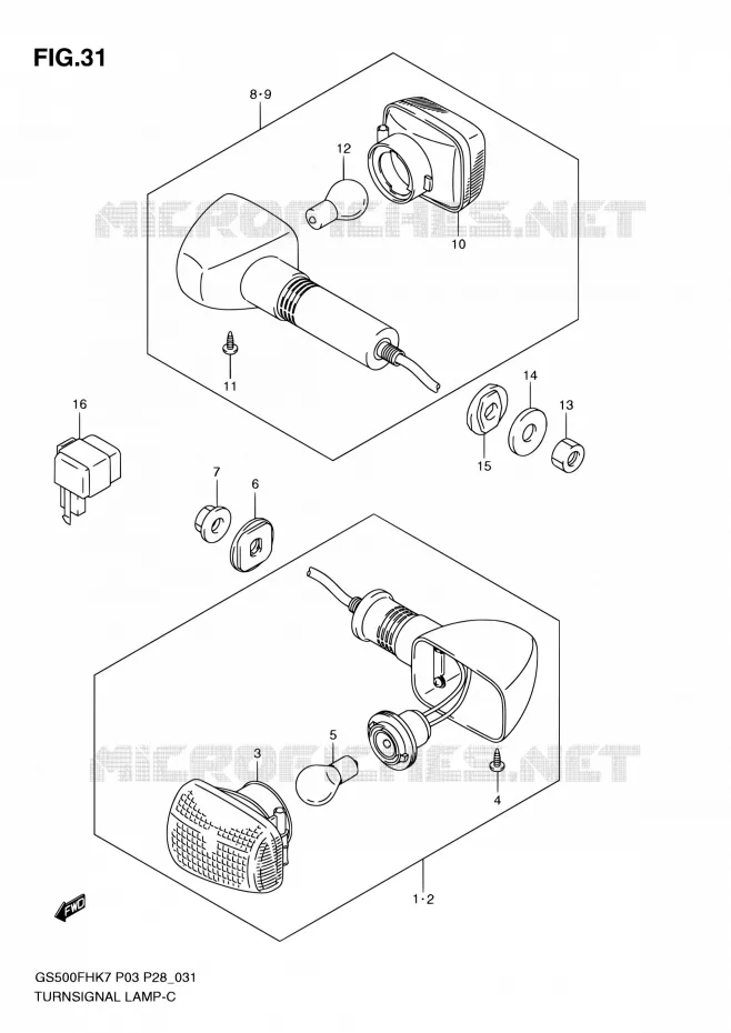 CLIGNOTANTS (GS500FH P03, P28, P33, P95) Suzuki MOTO 500 GS-E 2007  GS500H K7/GS500FH K7 (P03,P28,P33,P95)