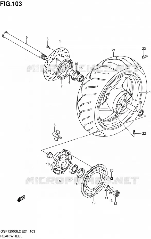 ROUE ARRIERE (GSF1250SAL2 E24) Suzuki MOTO 1250 BANDIT 2012  GSF1250SL2(E24)
