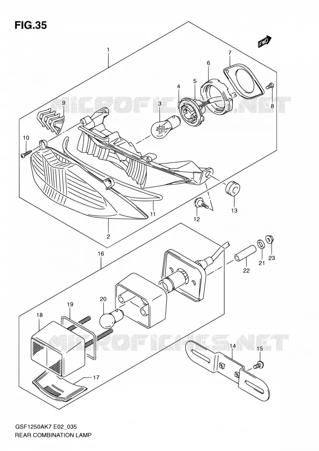 ENSEMBLE FEU ARRIERE Suzuki MOTO 1250 BANDIT 2010  GSF1250SA L0 (E02,E19,E24,E37)