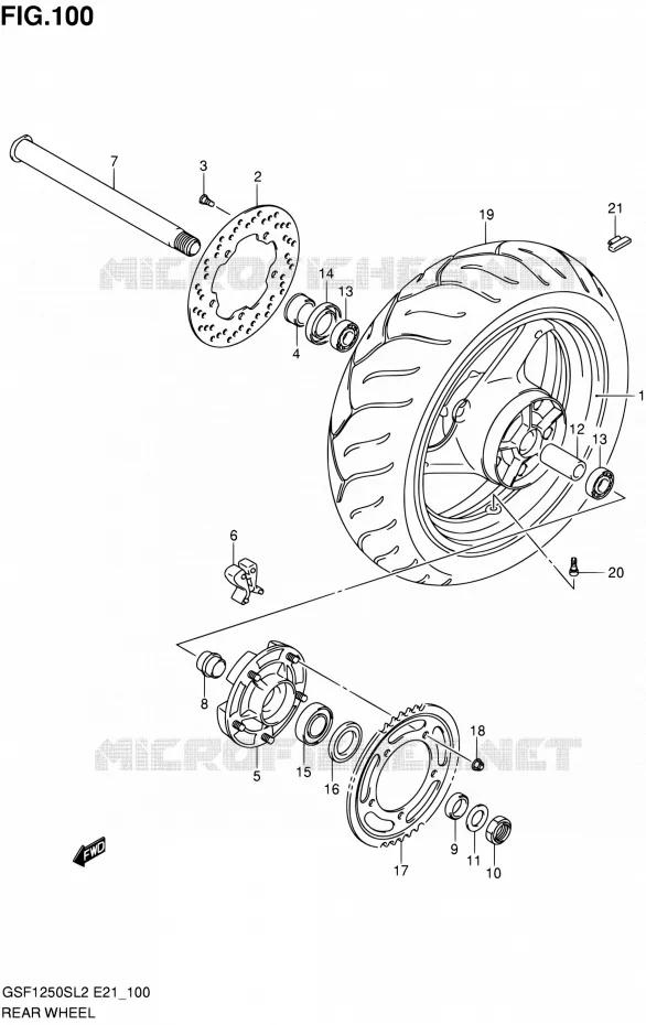 ROUE ARRIERE (GSF1250SL2 E21) Suzuki MOTO 1250 BANDIT 2012  GSF1250SAL2(E24)