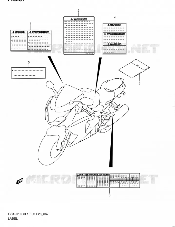 ETIQUETTE (GSX-R1000L1 E28) Suzuki MOTO 1000 GSX-R 2011  GSX-R1000 L1 (E03,E28,E33)