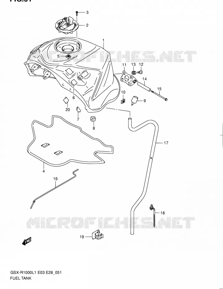 RESERVOIR D'ESSENCE (GSX-R1000L1 E33) Suzuki MOTO 1000 GSX-R 2011  GSX-R1000 L1 (E03,E28,E33)