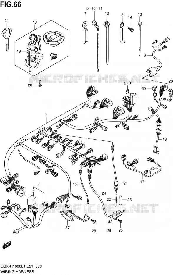 FAISCEAU ELECTRIQUE (GSX-R1000UFL1 E21) Suzuki MOTO 1000 GSX-R 2011  GSX-R1000L1(E51)