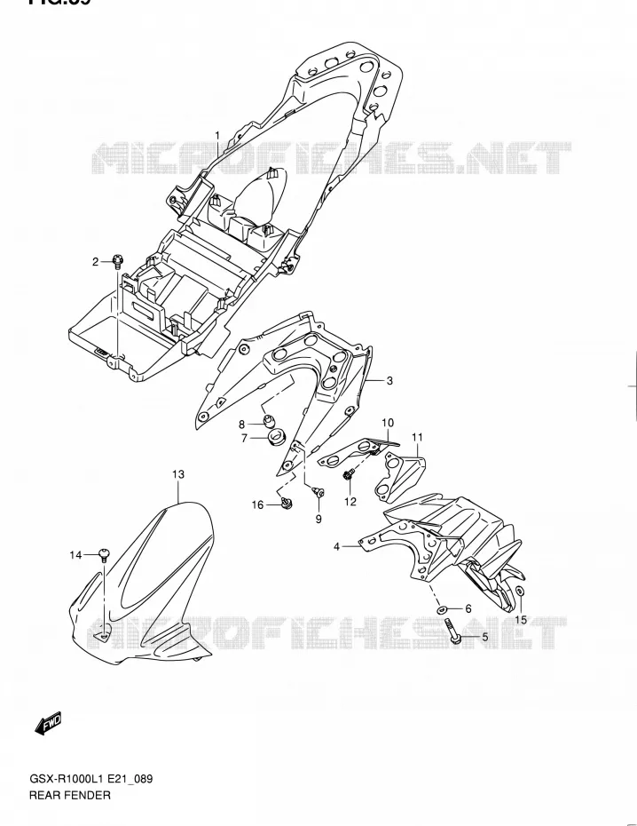 GARDE BOUE ARRIERE (GSX-R1000L1 E14) Suzuki MOTO 1000 GSX-R 2011  GSX-R1000L1(E51)