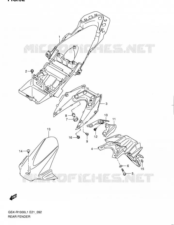 GARDE BOUE ARRIERE (GSX-R1000L1 E51) Suzuki MOTO 1000 GSX-R 2011  GSX-R1000L1(E51)