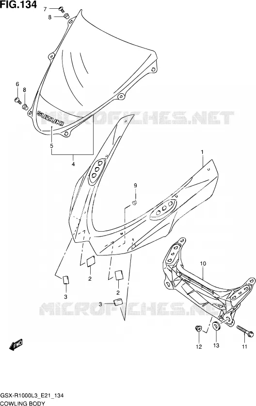 CARENAGES - ETIQUETTES (GSX-R1000L3 E21) Suzuki MOTO 1000 GSX-R 2013  GSX-R1000 L3/GSX-R1000Z L3 (E24)