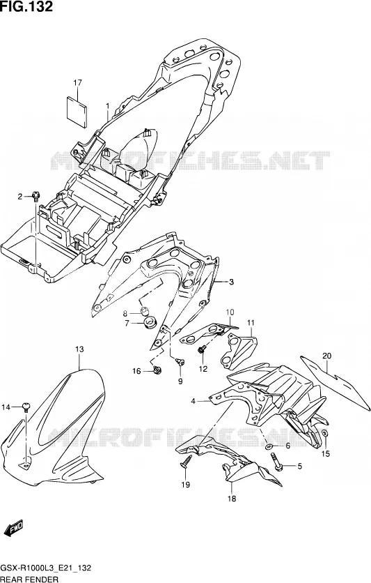 GARDE BOUE ARRIERE (GSX-R1000ZL3 E24) Suzuki MOTO 1000 GSX-R 2013  GSX-R1000 L3/GSX-R1000Z L3 (E24)