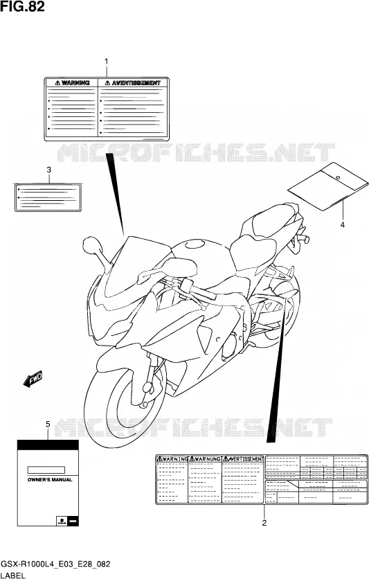 ETIQUETTE (GSX-R1000L4 E28) Suzuki MOTO 1000 GSX-R 2014  GSX-R1000 L4  (E03,E28,E33)