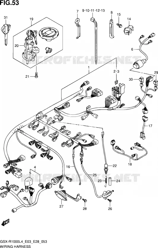 FAISCEAU ELECTRIQUE (GSX-R1000L4 E28) Suzuki MOTO 1000 GSX-R 2014  GSX-R1000 L4  (E03,E28,E33)